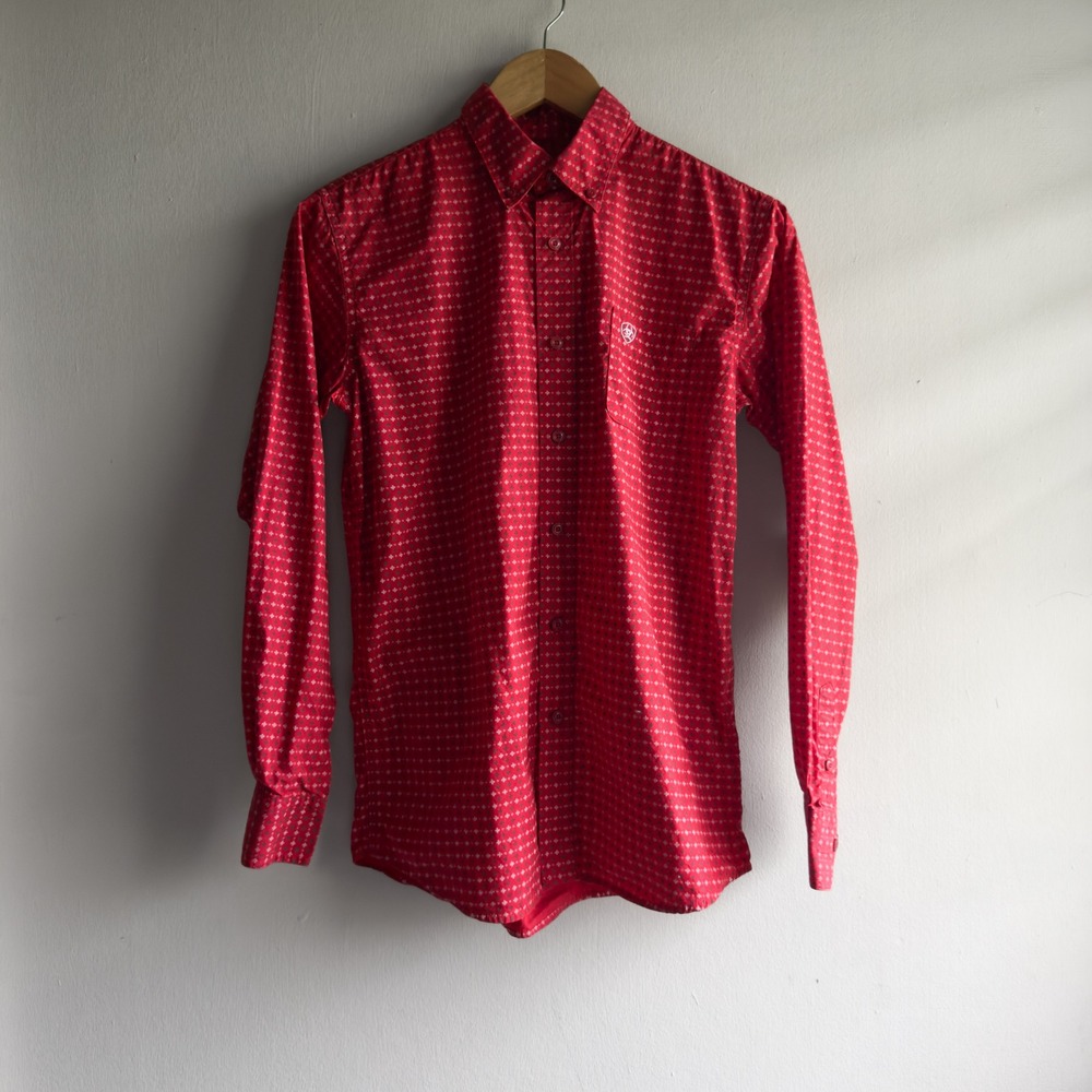 Ariat Western Geometric Print Button Down Shirt Boys XL 18 Red Western Cowboy